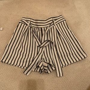 Striped paperbag waist shorts